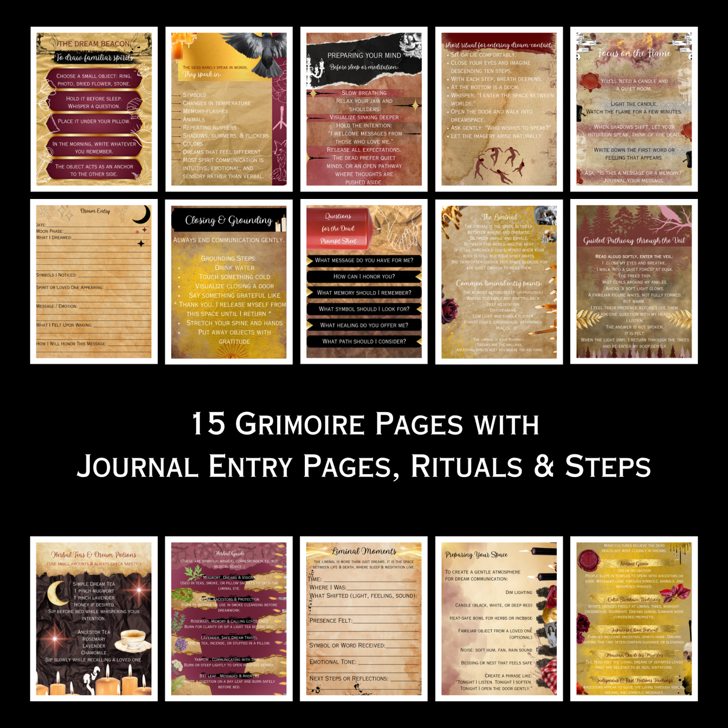 Printable Grimoire Pages - The Dreamwalkers Grimoire, Speaking to the Dead with Journaling, Scrapbooking and Rituals
